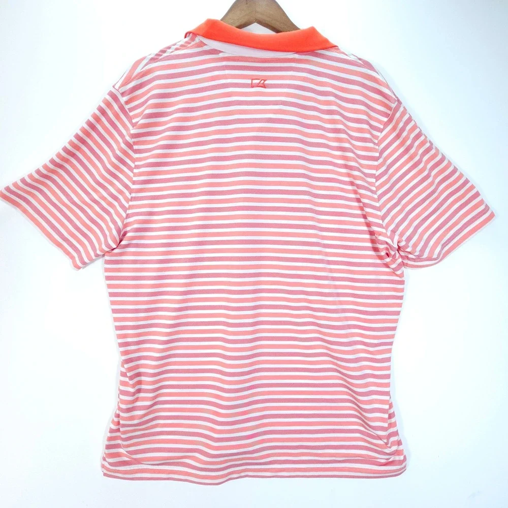 Cutter & Buck Polo Mens XL Orange White Stripe Y2K Golf Shirt CB DryTec UPF 50+ - Picture 2 of 7